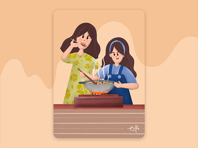Mom's Cooking Class branding brown class colors cooking design flat food foodie illustration mom moments mother mothers day ui vector
