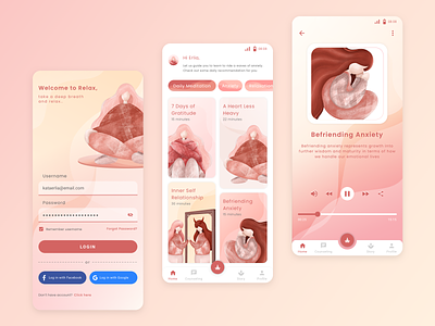 Mindfulness Apps Exploration called "Relax" app brand design brand identity branding calm clean design colors dashboard ui design exploration flat icon illustration mindfulness mobile app typography ui ui ux vector website