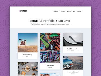 Meteor - A beautiful portfolio + resume WordPress theme carousel gallery grid masonry photos portfolio resume service video
