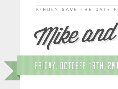 Save the Date green ribbon typography