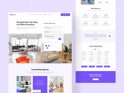 Space Hub - Co-Working Landing Page animation clean coworkers coworking space furniture interior landing page minimal najmul office space office space for rent popular shot rent ui ux visual design web design website website design working space