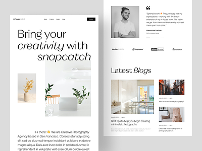 ✺ Snapcatch - Minimal Photography Agency agency landing page animation awwwards blog digital agency landing page minimal najmul photographer photographer website photography photography agency photography landing popular shot ui design ux design visual design web design website website design