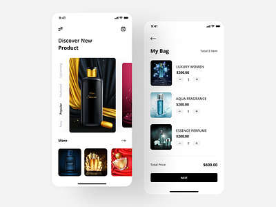 Perfume App UI 2019 trend 2020 trend animation app design app ui app ui ux branding clean design design e commerce app flat grid ios app minimal popular shot typography vector visual design web