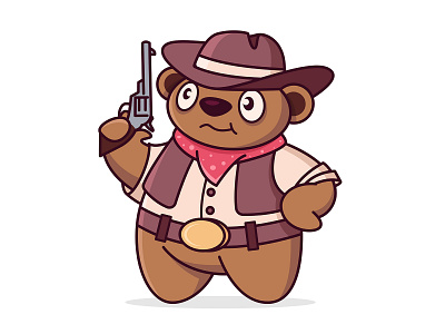 Cute cartoon bear. Cowboy with a gun
