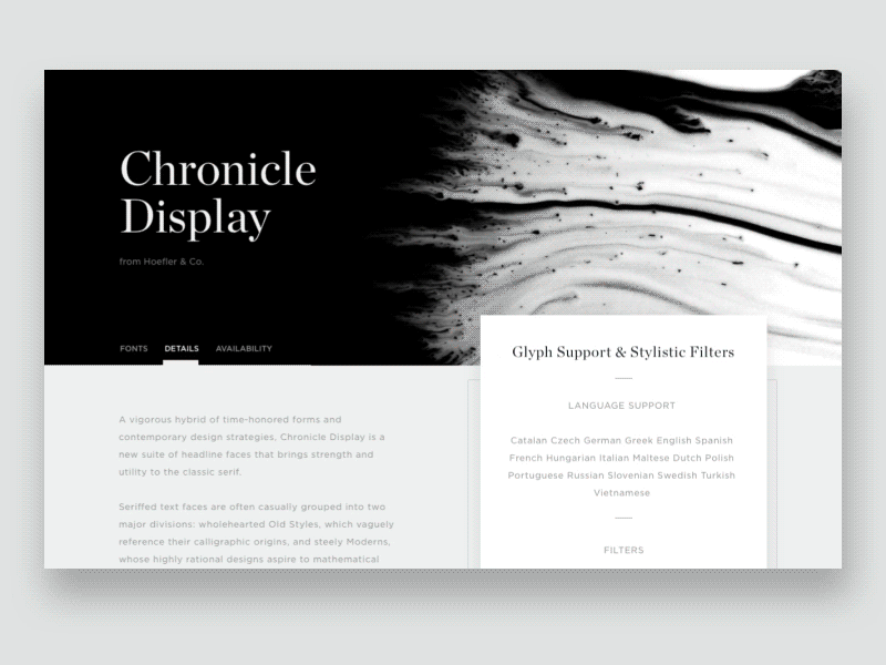 Type Specimen / UI Challenge — Week 12 animation chronicle clean display layout minimal simple specimen type typography web website