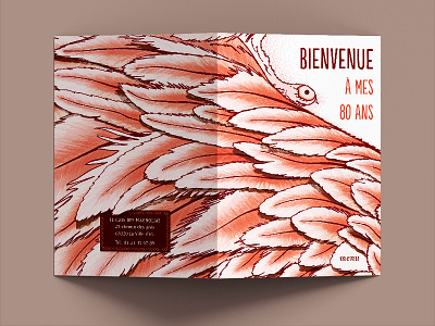 Menu card to an 80th birthday party birthday card drawing feather flamingo french illustration invitation menu