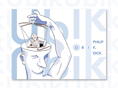 Poster Ubik by Philip K. Dick, landscape version book dream head illustration poster puppet sci fi type