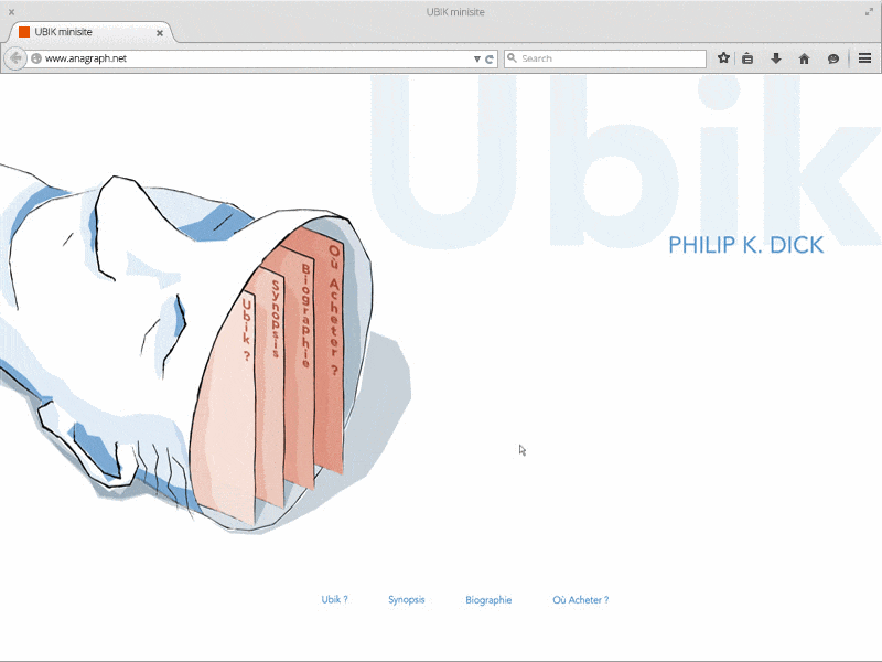 Ubik by Philip K. Dick, minisite book dream flash french head minisite sci fi website