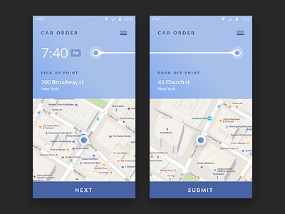 Car Order Concept android blue car concept drop off light order pick up taxi ui