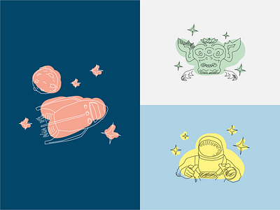 Watercolor Space Illustrations / SPACE SQUAD alien apparel apparel design art art work astronaut colored digital drawing drawing illustration rocket space spaceart sticker tee design universe vector