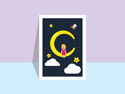 Poster girl on the moon / SPACE SQUAD design flat graphic design graphicdesign illustration inspiration minimalistic moon planet planets poster poster art poster design solar system space spaceart stars universe vector wall art
