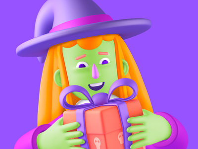 Witch with a gift 3d design illustration
