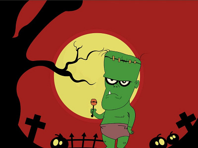 Baby Frankenstein Monster art design drawing graphic design halloween illustrations illustrator night scene selfmotivation