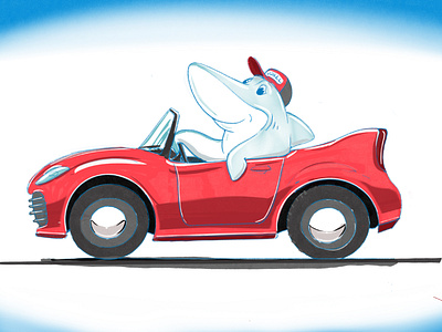 Shark in a car branding design illustration logo render
