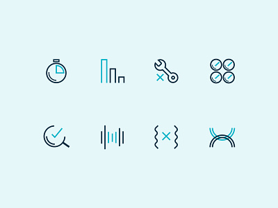 Iconography assurance blue consistency dribbble engineering flat design graph graphic design icons illustration illustrator line icons marketing navy sound speed teal tools vector vibration