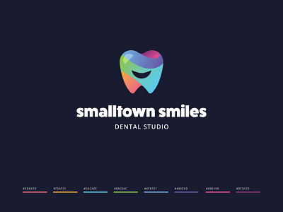 Smalltown Smiles Logo brand branding color palette dental logo dribbble gradient gradient logo graphic design icon illustration layout logo design marketing rainbow smile logo tooth icon tooth logo typography vector