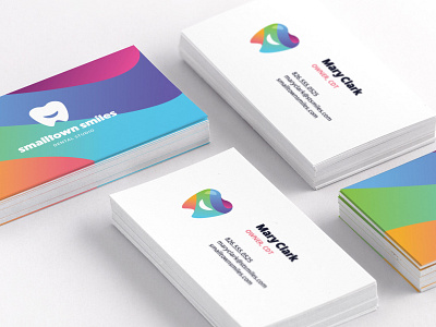 Smalltown Smiles Business Cards brand branding business card dental logo dribbble gradient gradient logo graphic design illustration illustrator layout logo design marketing mockup print design rainbow smile logo tooth logo typography vector