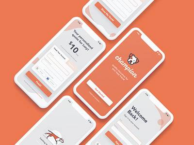 Champion Pet Insurance App 001 app branding dailyui dog dribbble graphic design icon illustration illustrator logo mobile ui mockup orange photoshop pitbull typography ui web xd