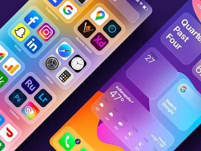 Glass Widgets blurred background dailyui dribbble frosted glass glass glass effect gradient graphic design icon illustrator interface iphone layout organic shapes photoshop soft ui texture ui widget xd
