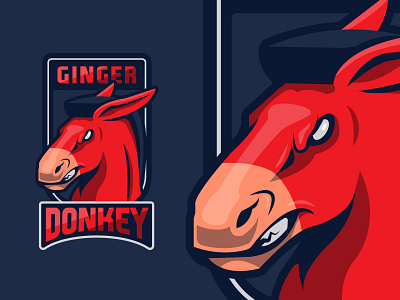 Ginger Donkey Logo badge badge logo brand branding donkey donkey mascot dribbble flat design gaming gaminglogo ginger graphic design illustration illustrator logo mascot navy red twitch vector
