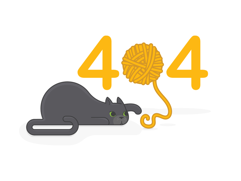 404 Error Page 404 brand branding cat design flat design gif graphic design icon illustration illustrator layout marketing typography vector web yarn yarn ball yellow