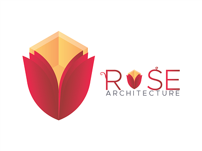 Rose architecture gradient illustrator logo logotype orange red rose text