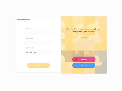 Daily ui #001 Sign up design dribbble elephant illustrator sign up yellow