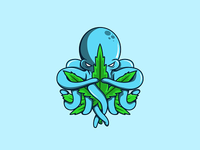 Octoweed blue cannabis design graphic design gree illustration logo logo design octopus weed