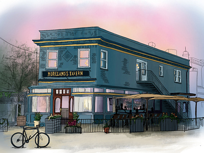 Moreland's Tavern Digital Drawing architecture digital illustration digitaldrawing illustration marketing collateral postcard project procreateapp restaurant