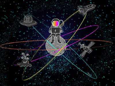 Astronaut Galaxy Illustration astronaut digital illustration doodle galaxy illustration outerspace procreate spaceship