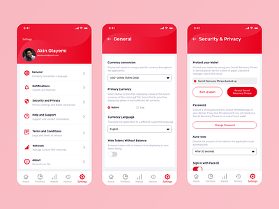 Crypto Wallet - Settings page app design figma product design ui