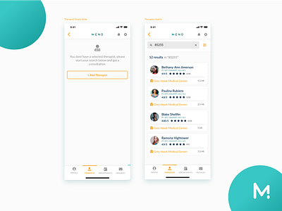 Mend App: Therapist app design interaction medical app medtech product design ui ux