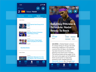 ATP App - Media Section app design interaction phoenix product design sports tennis typography ui ux