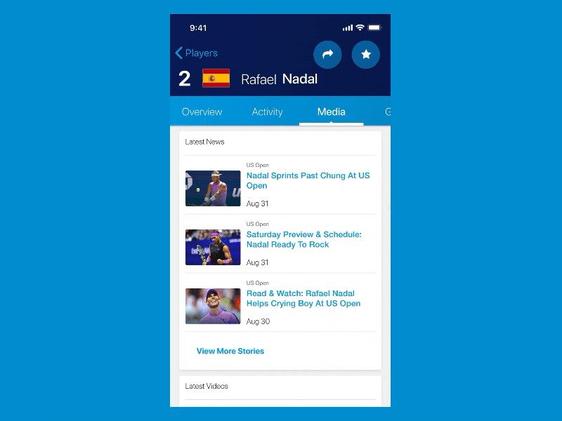 ATP Mobile App : Media Section (Interaction) app design interaction phoenix product design sports tennis typography ui ux