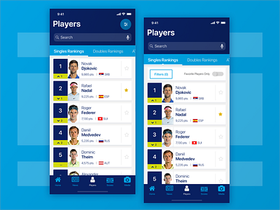 ATP Mobile App : Players Section - Filters (Entry Point)