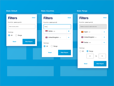 ATP Mobile App : Players Section - Filters (2nd iteration) app design interaction phoenix product design sports tennis ui ux uxresearch