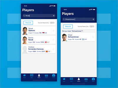 ATP Mobile App : Search (Players) app design interaction phoenix product design search sports tennis ui ux