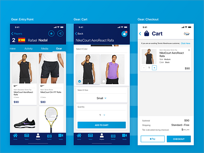 ATP Mobile App : Gear - 2nd Iteration app design ecommerce design interaction phoenix product design sports tennis ui ux