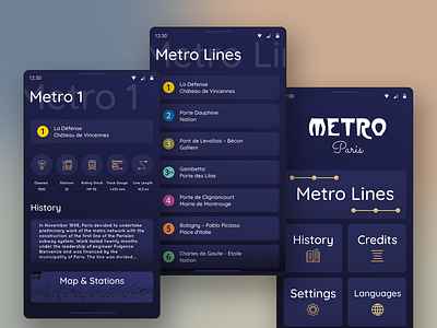 Metro Line Guide (Paris) app dark dark blue design flat illustration metro paris ui ux vector