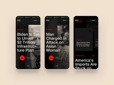 The Wall Street Journal Responsive app black and red black and white branding cnn dark dark ui design fox mobile responsive stocks swiss ui ux wall street journal website design