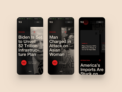 The Wall Street Journal Responsive app black and red black and white branding cnn dark dark ui design fox mobile responsive stocks swiss ui ux wall street journal website design