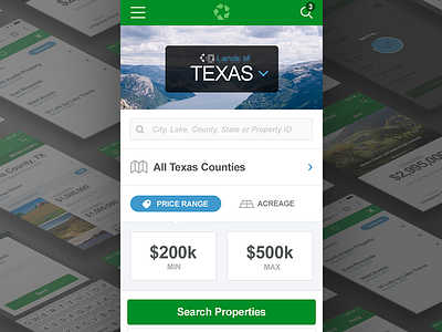 Real Estate App filter handsome home land map menu mock up price range property real estate retail search
