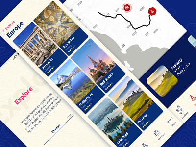 Explore - App Page (On boarding, Index, Nearby) android app design direction ios journey mobile travel travelling ui ux