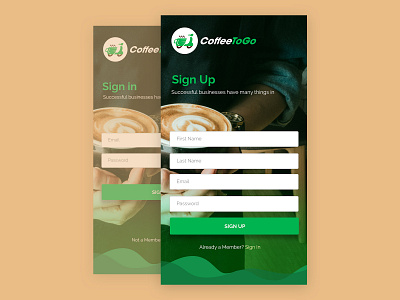 CoffeeToGo - Sign Up/Sign In app concept app design coffee app delivery service mobile ui ux
