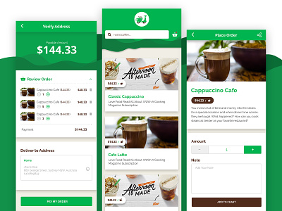 CoffeeToGo - App (1) add to cart app concept coffee delivery service green index mobile shopping cart ui ux design