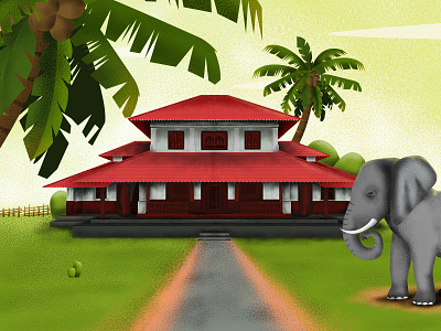Old Home beauty color colorful colourful digital art digtal painting elephant home illustration kerala nalukettu traditional home