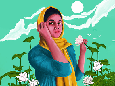 Portrait❤️ color colorful digital digital painting girl green illustration painting portrait sky