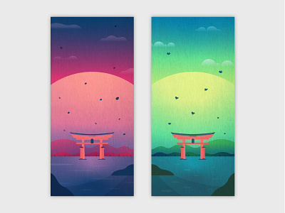Itsukushima Shrine mobile wallpapers gradient illustration illustrator iphone wallpaper landscape mobile vector vectorart wallpaper
