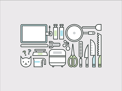 Kitchen Essentials cat design essentials flat icon illustration outline series