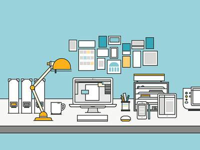 Home Office desk home office homeoffice icon illustration line art mac work space workspace